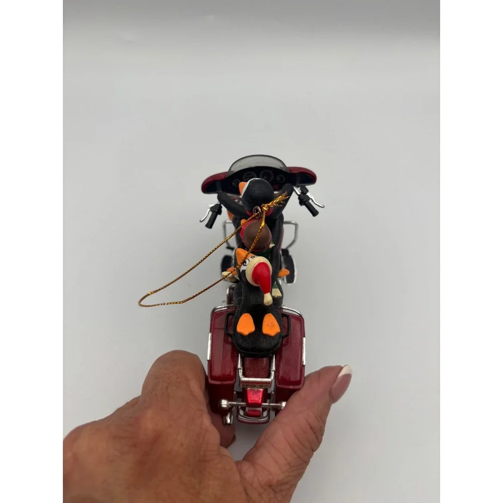 Harley Davidson Penguins on Electra Glide Motorcycle Christmas Ornament Maroon